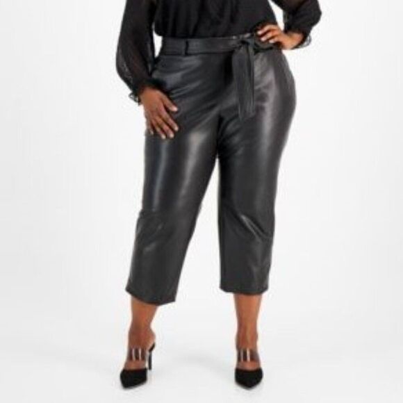 Bar III Plus Size Faux-Leather Tie-Waist Pants Black 1X NWT - Picture 1 of 2